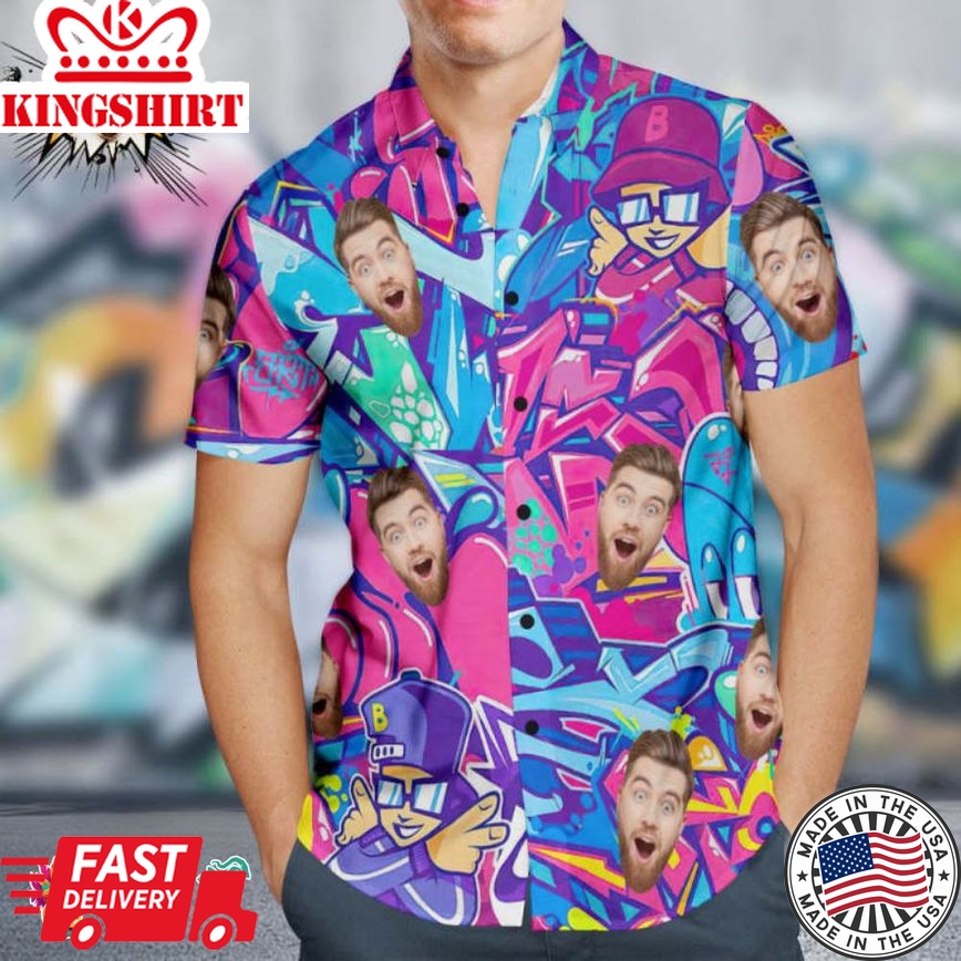 Custom Face Trending Hawaiian Shirts Hawaiian Shirts Personalized Hip Hop Style Shirt Colorful Graffiti