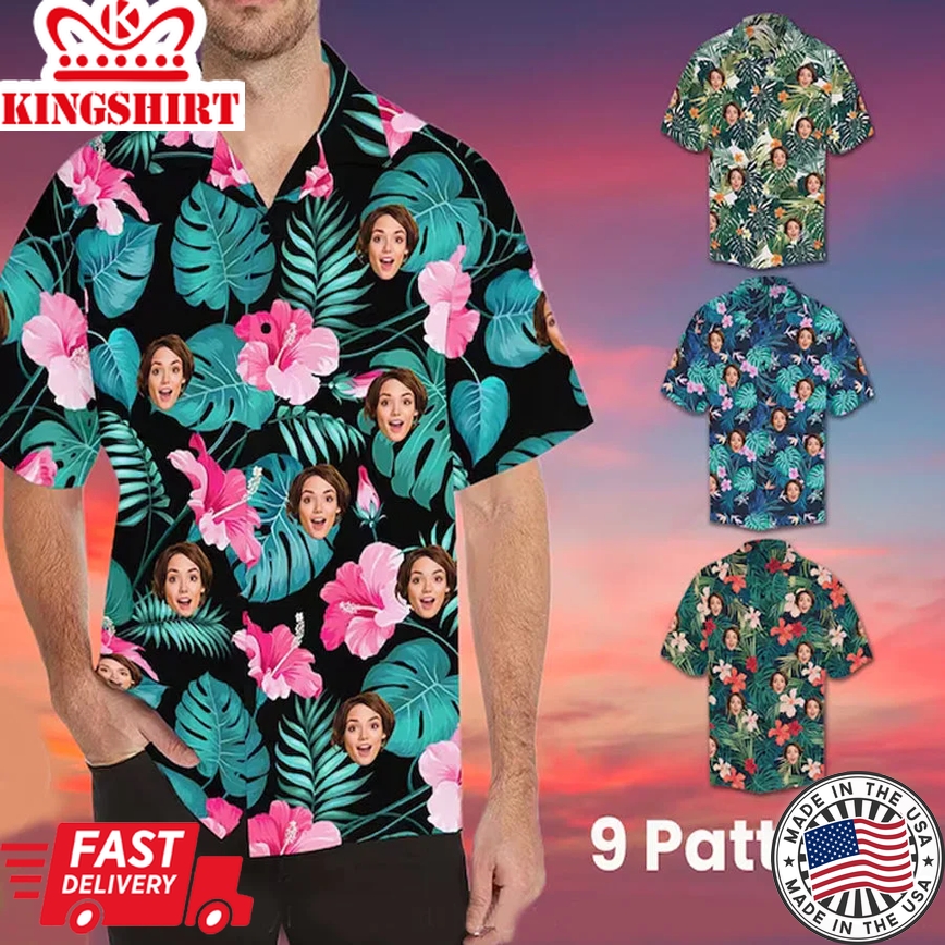 Custom Face Trendy Hawaiian Shirt For Boyfriend Or Husband, Floral Trendy Hawaiian Shirt For Men