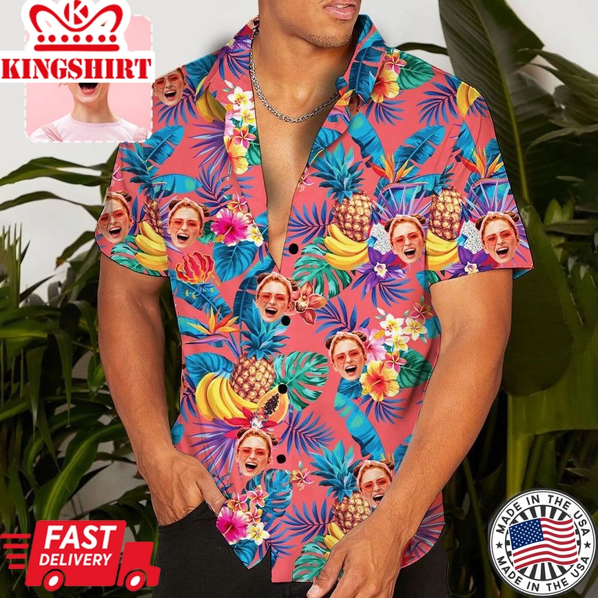 Custom Face Tropical Fruit Trendy Hawaiian Shirt Personalized Beachwear