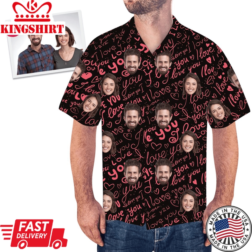 Custom Face Valentine Couple Hawaiian Shirt