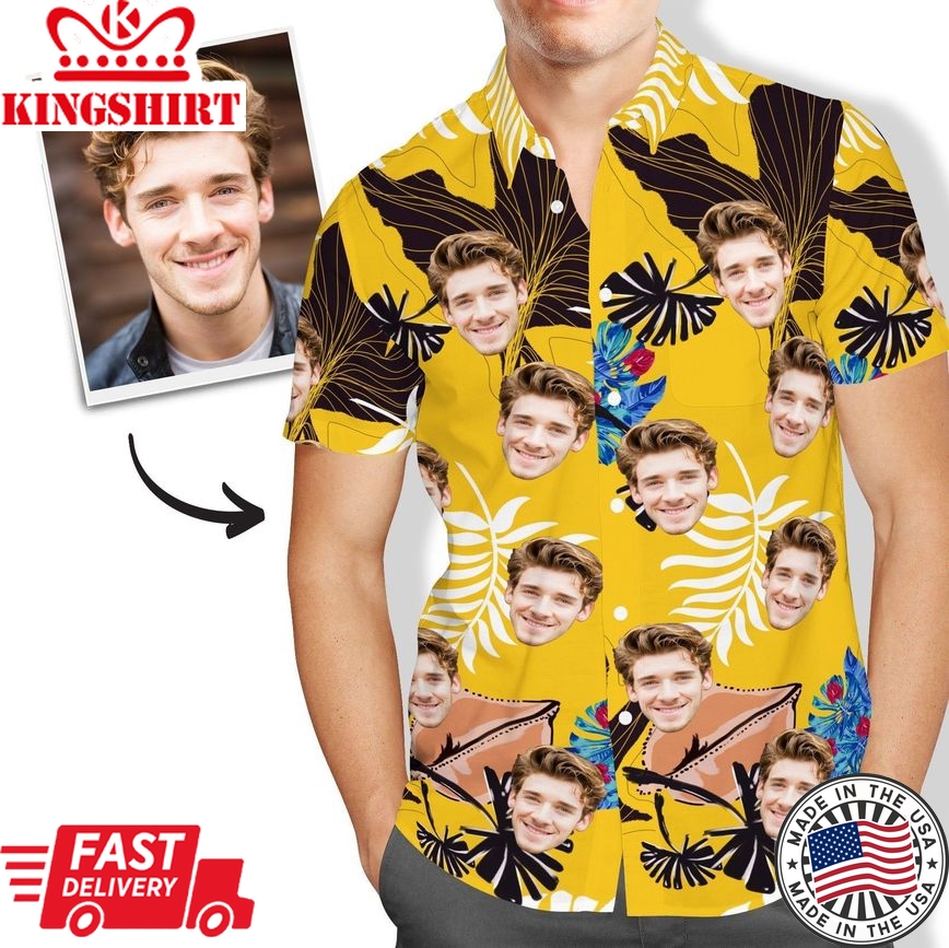 Custom Face Yellow Hawaiian Shirt Mens All Over Print