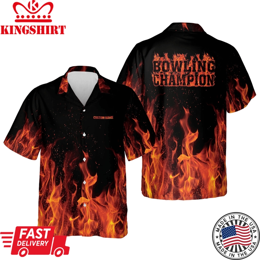 Custom Flame Bowling Button-Down Trendy Hawaiian Shirts For Men, Bowling Team Shirt, Bowling Gift