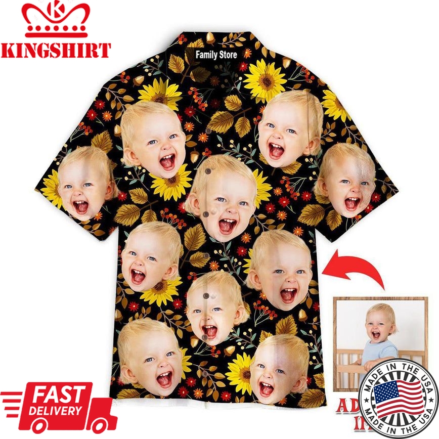 Custom Funny Face Autumn Sunflowers Thanksgiving Custom Hawaiian Shirt