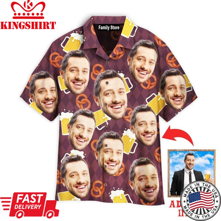 Custom Funny Face On German Beer And Pretzels Custom Hawaiian Shirt