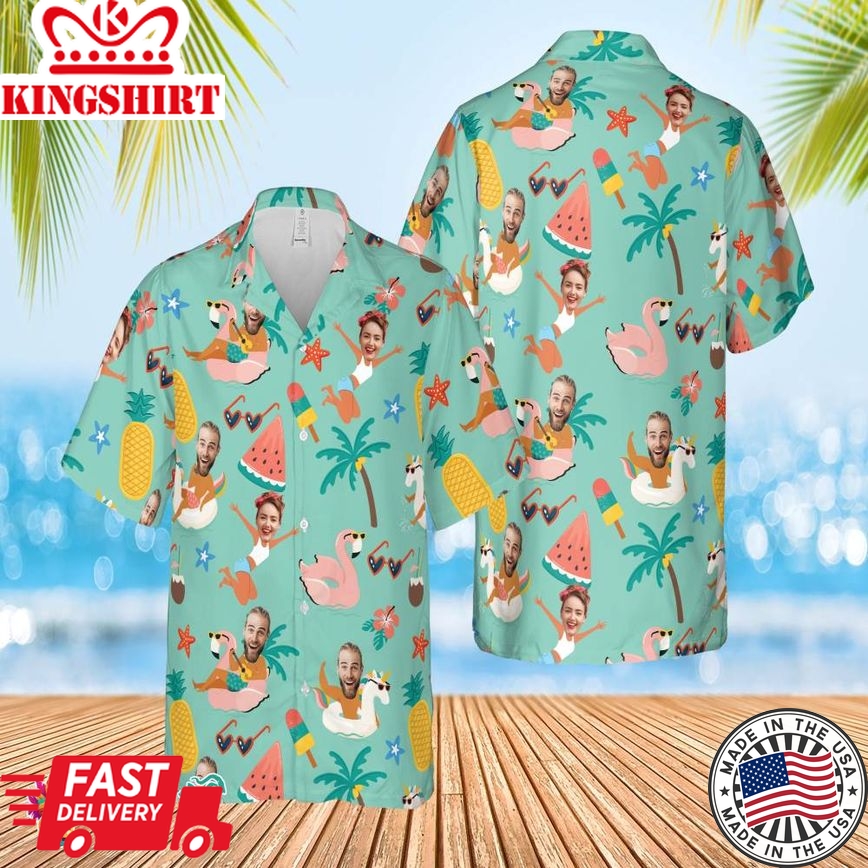 Custom Hawaiian Shirt With Face For Women Men Hawaii Shirt With Photo Aloha Tropical Beach Shirt Button Down Shirt Funny Beach Party Shirts