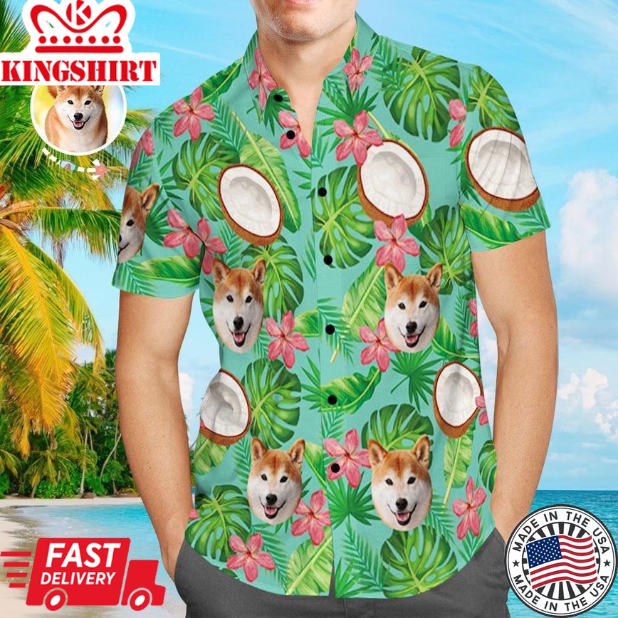 Custom Hawaiian Shirts Coconut Design Dog Face Aloha Beach Shirt For Men