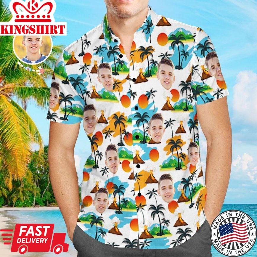 Custom Hawaiian Shirts Men Face Landscape Design Aloha Beach Shirt For Men