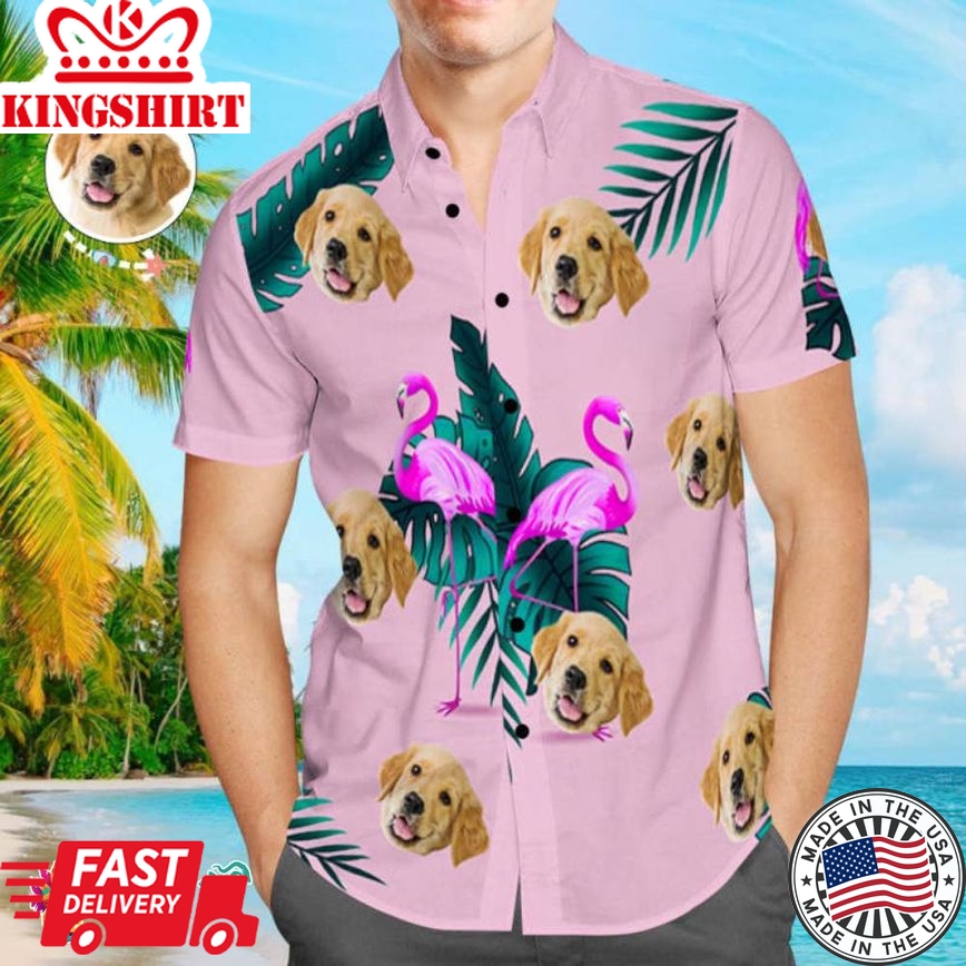 Custom Hawaiian With Dog Face Funny Flamingo Vacation Beach Shirt Gift For Pet Owner