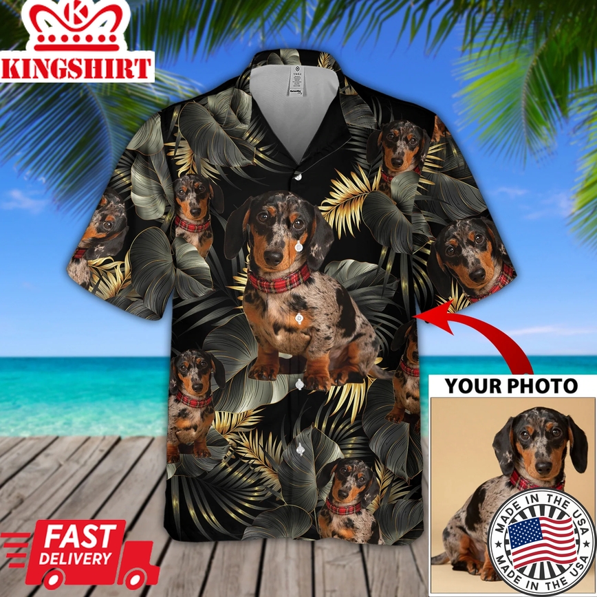 Custom Image Daschund Tropical Trendy Hawaiian Shirt, Daschund Aloha Shirt For Men, Summer Beach Hawaii Shirt Woman