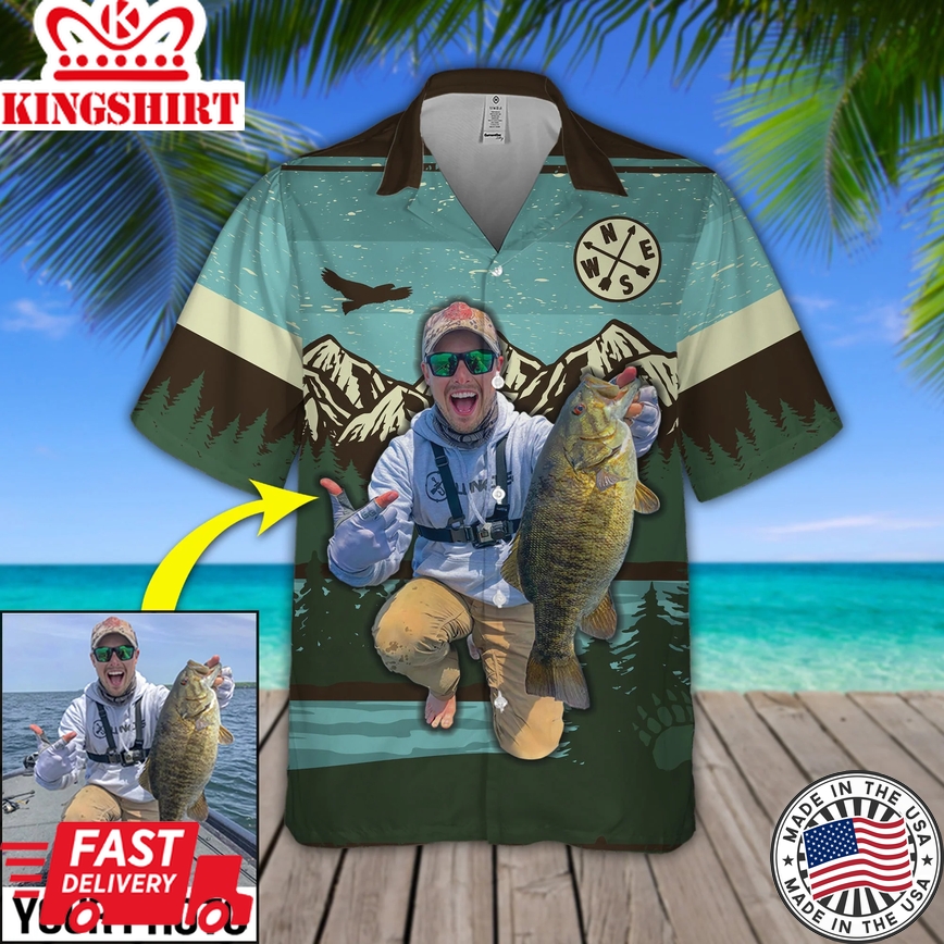 Custom Image Fishing Trendy Hawaiian Shirt, Fisherman Shirt For Papa, Summer Trendy Hawaiian Shirt For Men