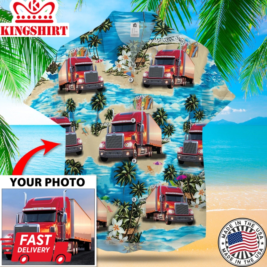 Custom Image Island Truck Trendy Hawaiian Shirt, Summer Short Sleeve Hawaiian Aloha Shirt For Men, Women