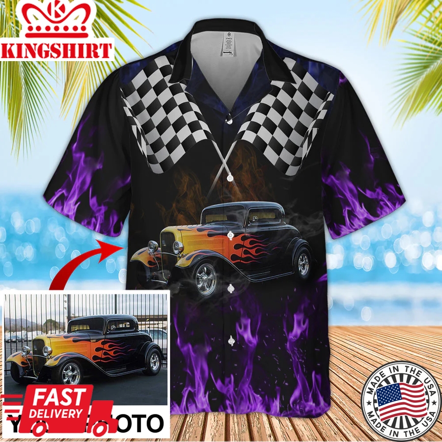 Custom Image Racing Car Dirt Bike Motocross Hot Rod Trendy Hawaiian Shirt