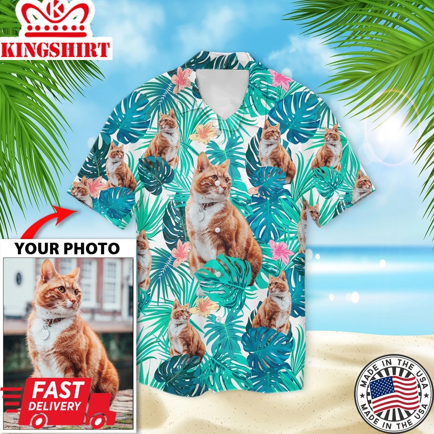 Custom Image Seamless Cat Trendy Hawaiian Shirt, Summer Short Sleeve Hawaiian Aloha Shirt, Gift For Cat Lovers