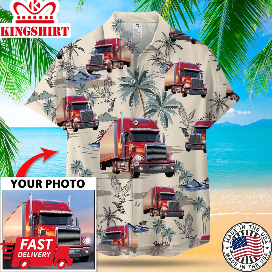 Custom Image Seamless Truck Trendy Hawaiian Shirt, Summer Short Sleeve Hawaiian Aloha Shirt For Men, Women