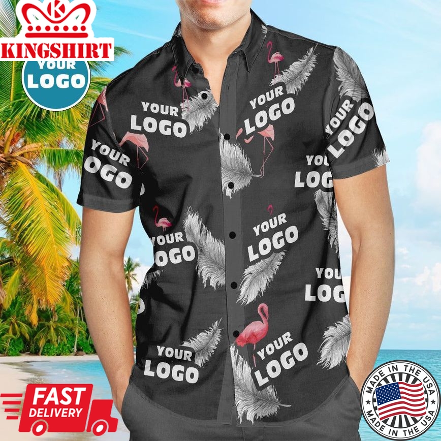 Custom Logo Hawaiian Shirts Colorful Flamingo Design Aloha Beach Shirt For Men