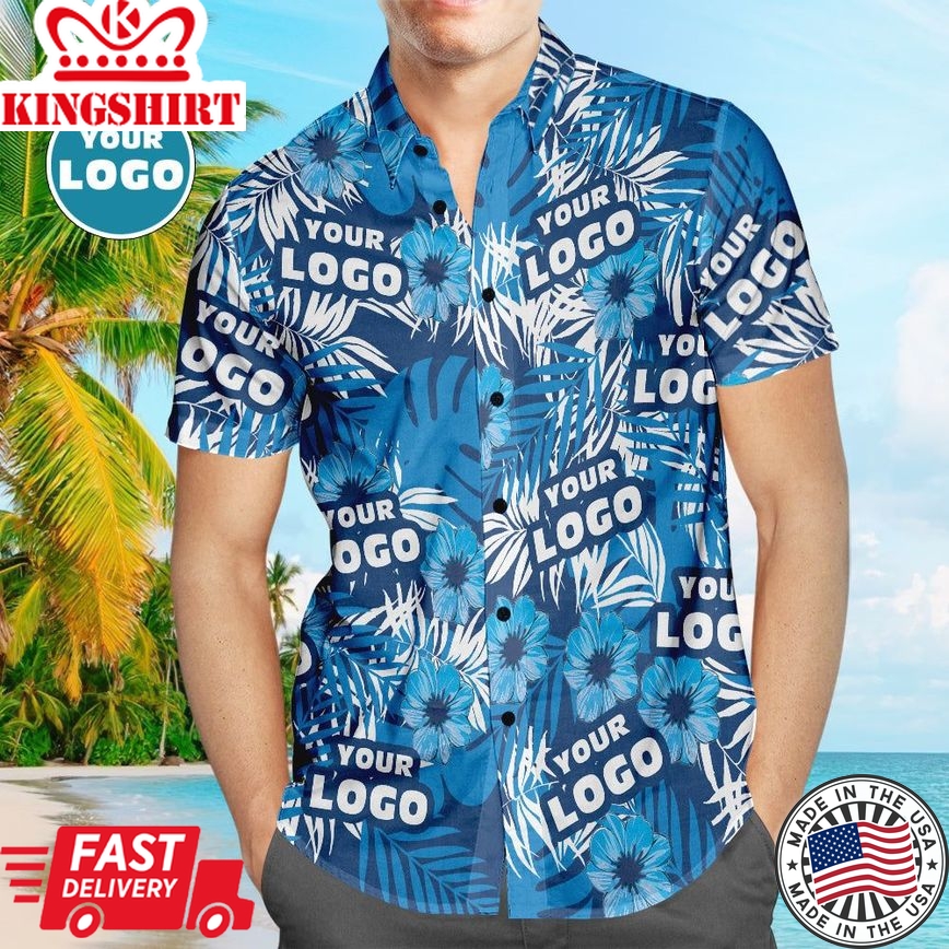 Custom Logo Hawaiian Shirts Flowers And Leaves Design Personalized Aloha Beach Shirt For Men