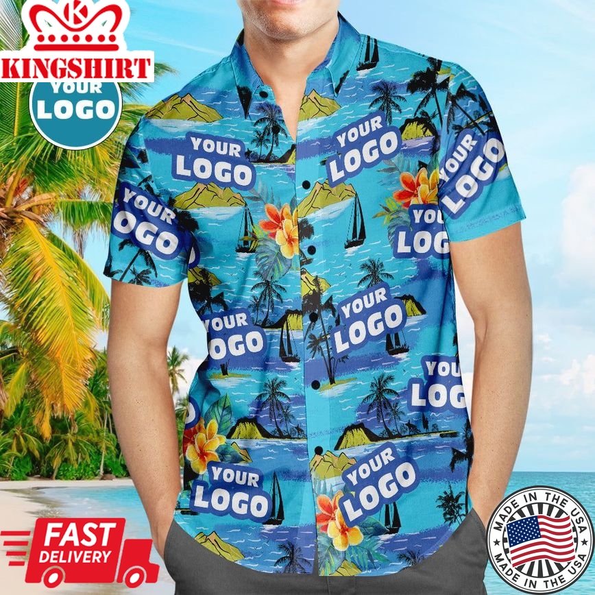 Custom Logo Hawaiian Shirts Mountains Personalized Aloha Beach Shirt For Men