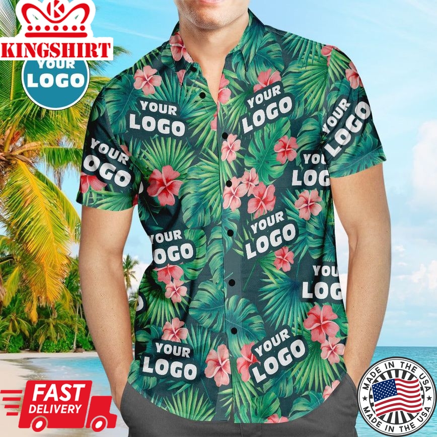 Custom Logo Hawaiian Shirts Red Flowers Design Personalized Aloha Beach Shirt For Men