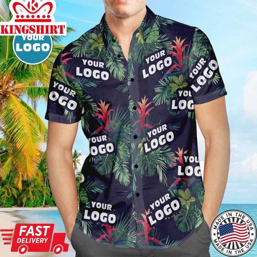 Custom Logo Hawaiian Shirts Summer Colorful Leaves Aloha Beach Shirt For Men