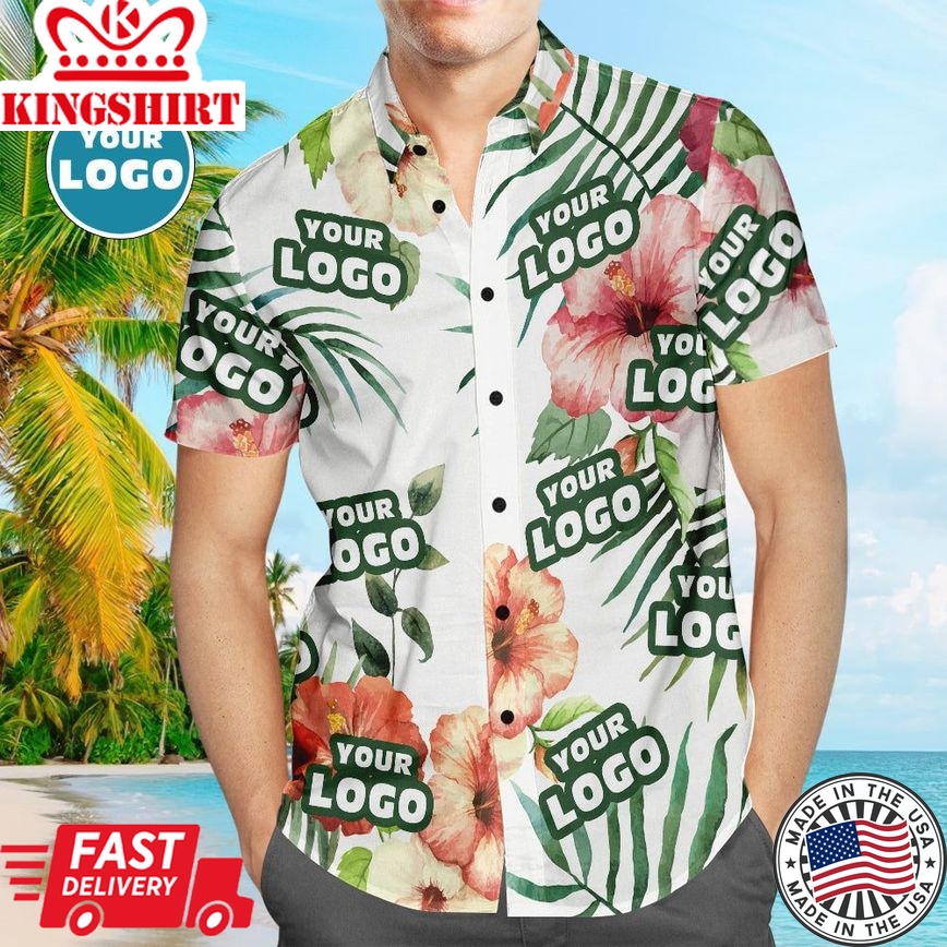 Custom Logo Hawaiian Shirts Summer Flowers Personalized Aloha Beach Shirt For Men