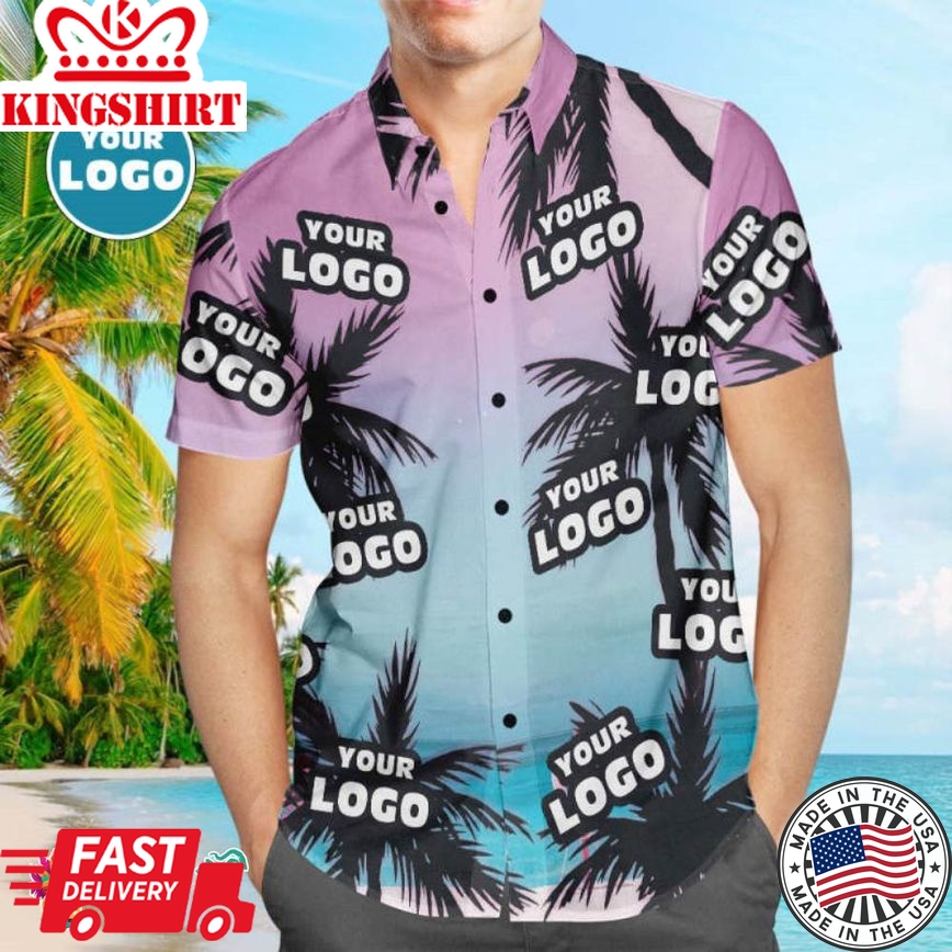 Custom Logo Trending Hawaiian Shirts Hawaiian Shirts Sea And Coconut Tree Aloha Beach Shirt For Men