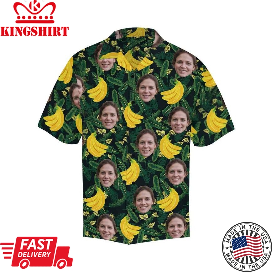 Custom Made Men's Hawaiian Shirt With Face Banana Green Unique Design