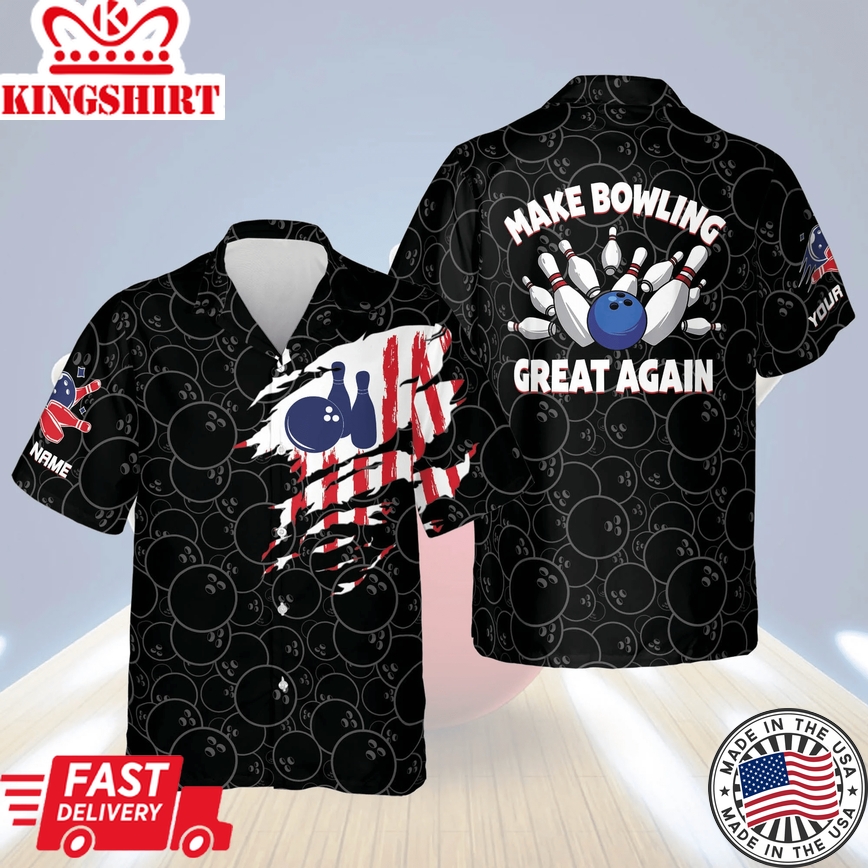 Custom Name Bowling Shirts For Men, Men's Usa Trendy Hawaiian Shirt, Bowling Trendy Hawaiian Shirt For Men