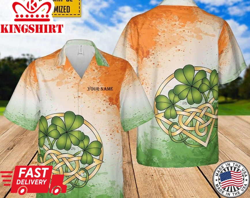 Custom Name Irish Shamrock Shirt St Patrick's Trendy Hawaiian Shirt, Send To Friends Shirt, Beach Party Shirts As Holiday Gifts, Best Gifts For Men