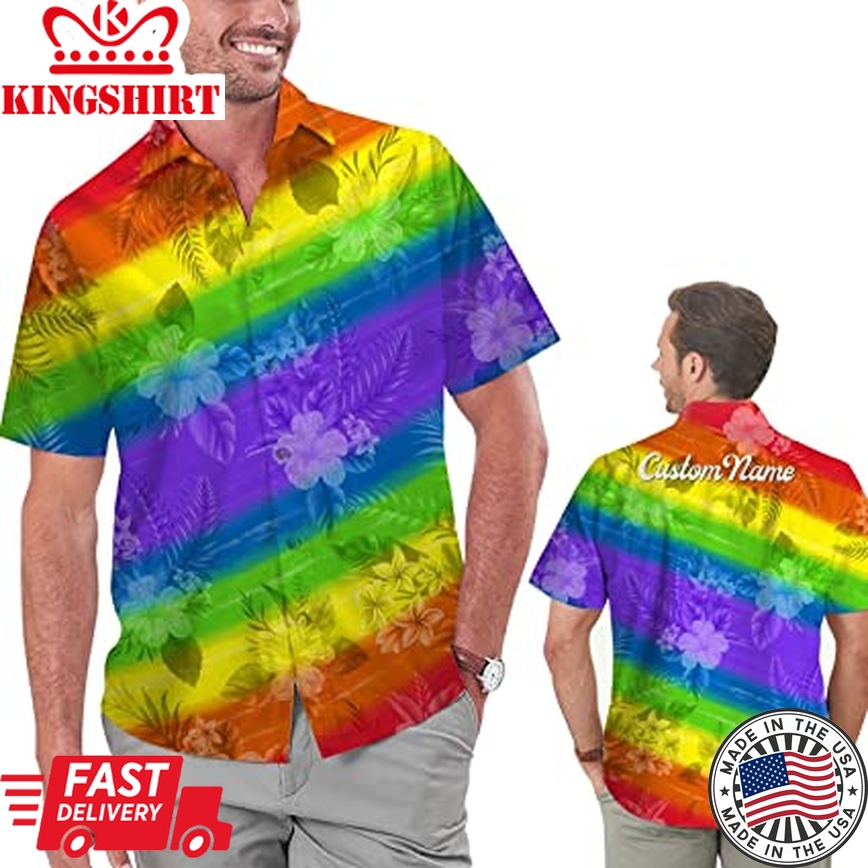 Custom Name Lgbt Rainbow Colorful Men Aloha Hawaiian Shirt