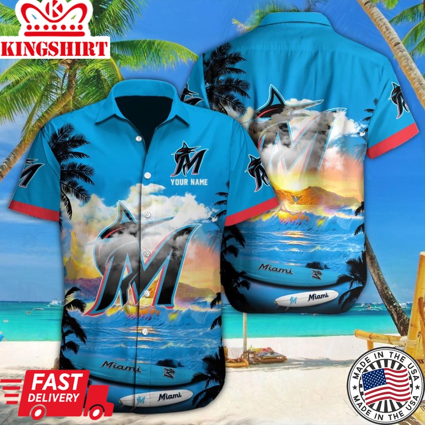 Custom Name Print Miami Marlins Hawaiian Shirt