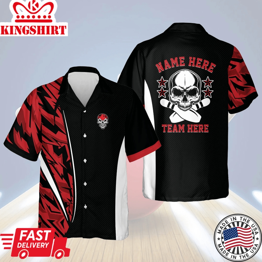 Custom Name Skull Bowling Shirts For Men Trendy Hawaiian Shirt