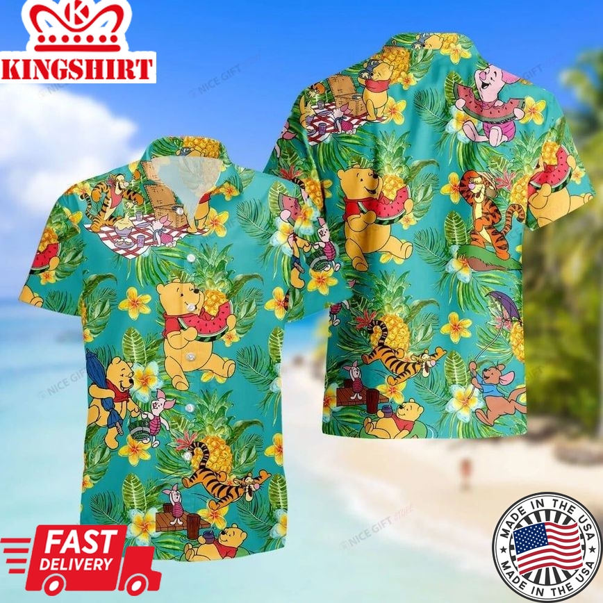 Custom Name Winnie The Pooh Tropical Shirt 3D