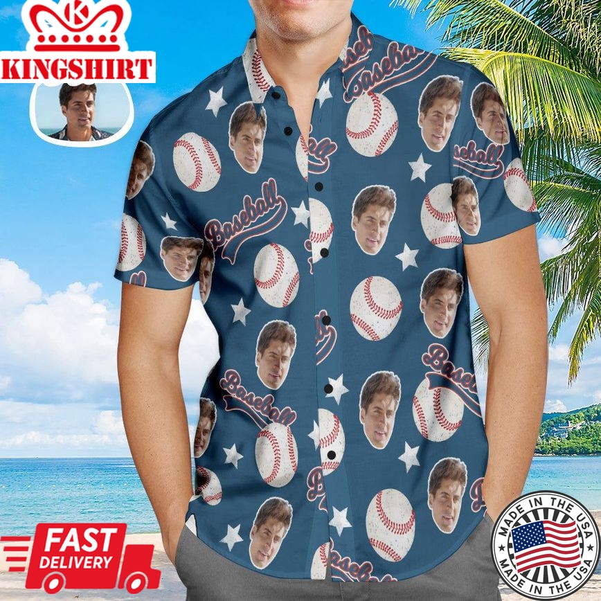 Custom Photo Baseball Star Trendy Hawaiian Shirts, Personalized Baseball Aloha Beach Shirt For Men Summer Gift, Birthday Gift For Baseball Lovers