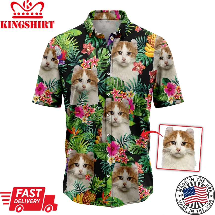 Custom Photo Cat Tropical Trendy Hawaiian Shirt, Summer Casual Button Down Shirts