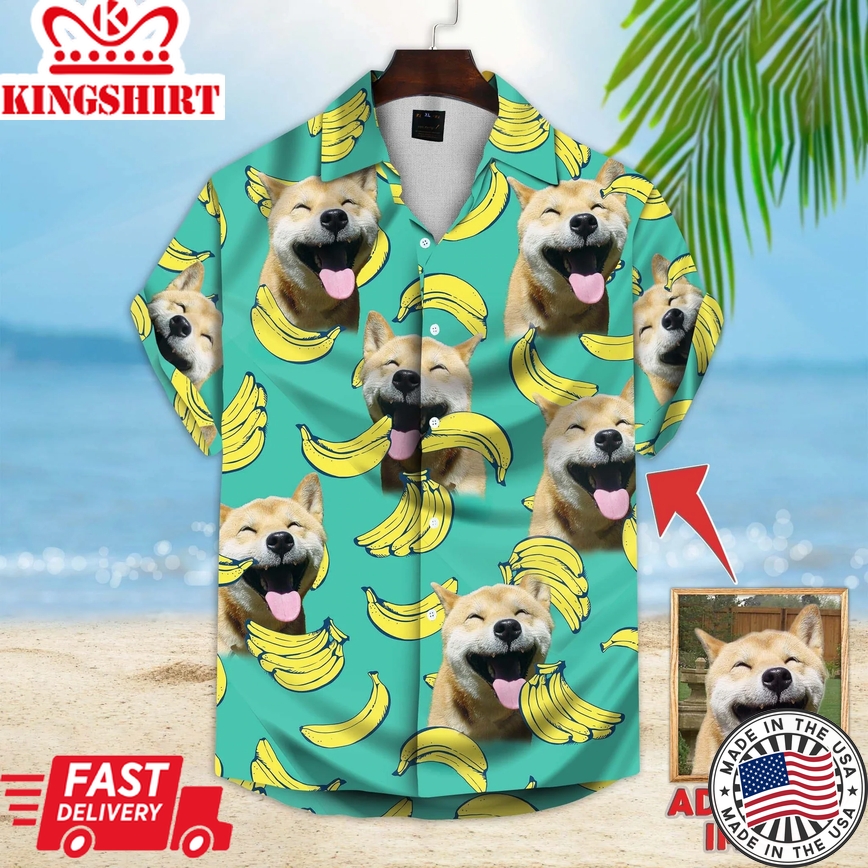 Custom Photo Dog Aloha Shirt, Dog Banana Pattern Short-Sleeve Trendy Hawaiian Shirt, Dog Trendy Hawaiian Shirt For Men, Women