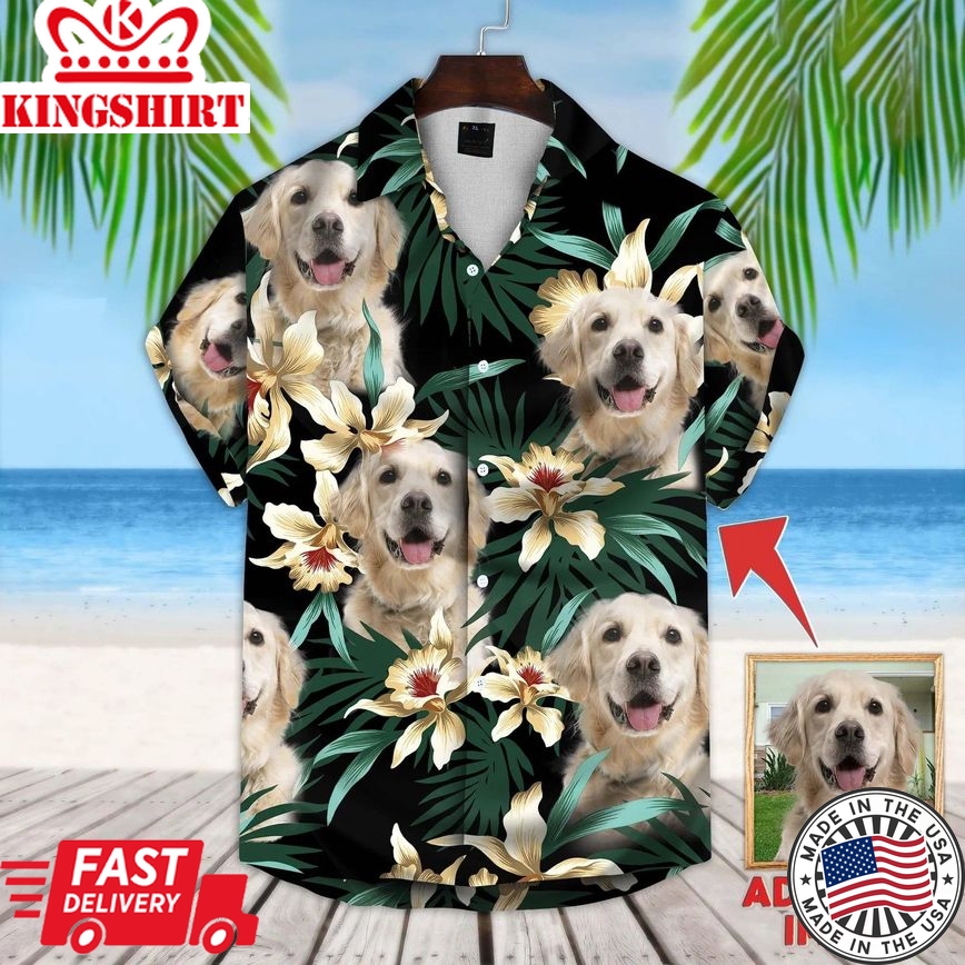 Custom Photo Dog Flowers Pattern Hawaiian Shirt