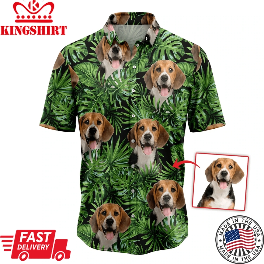 Custom Photo Dog Green Tropical Leaves Hawaiian Shirt