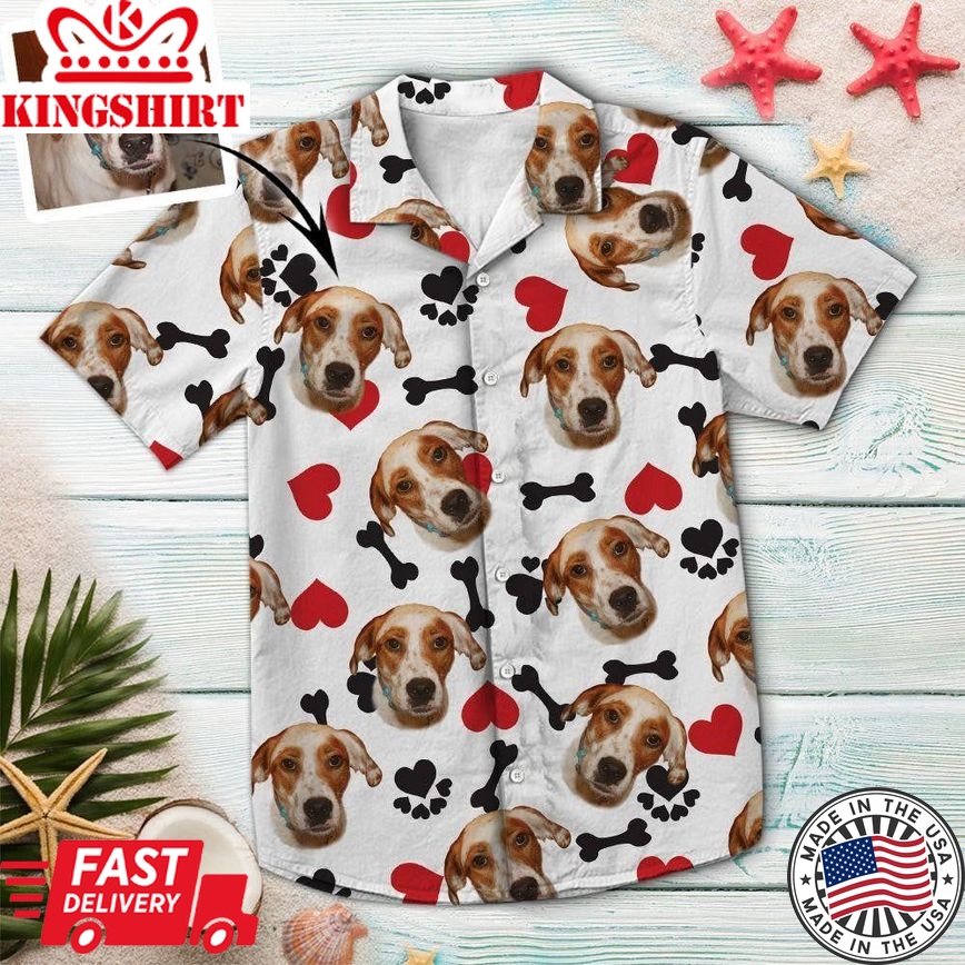 Custom Photo Dog Heart And Bone Hawaiian Shirt