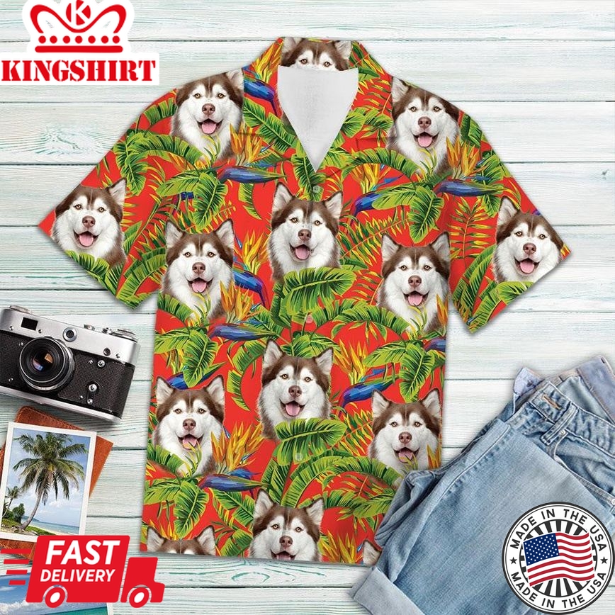 Custom Photo Dog Red Tropical Hawaiian Shirt