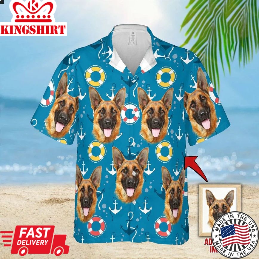 Custom Photo Dog Sea Pattern Hawaiian Shirt