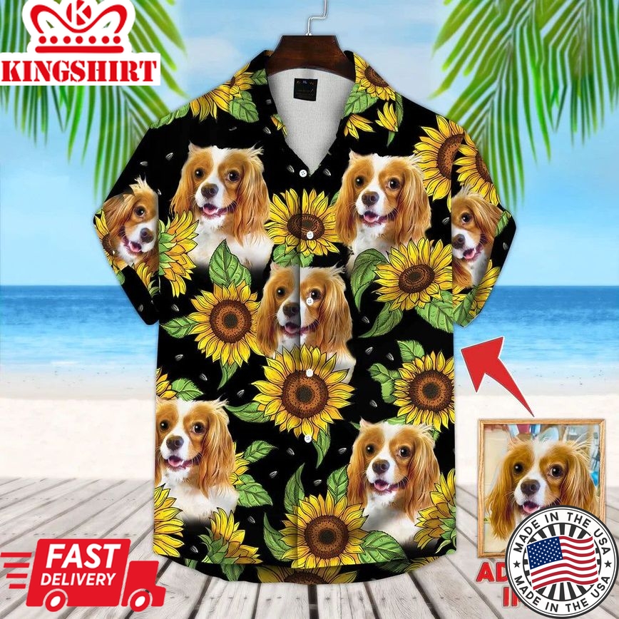 Custom Photo Dog Sunflower & Leaves Pattern Hawaiian Shirt