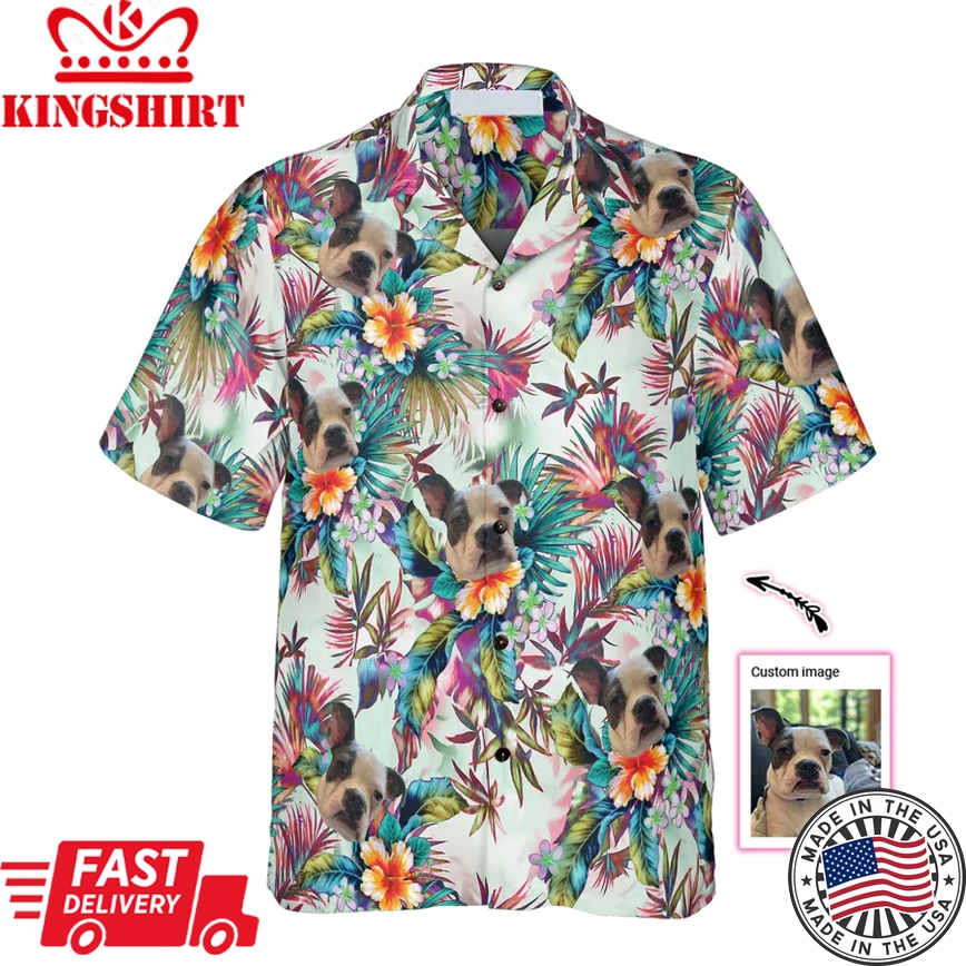 Custom Photo Dog With Tropical Flowers Custom Trendy Hawaiian Shirt