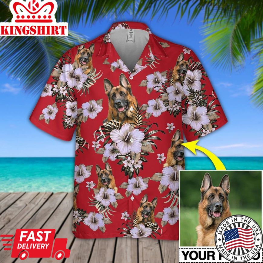 Custom Photo Funny Dog Red Hawaiian Shirt