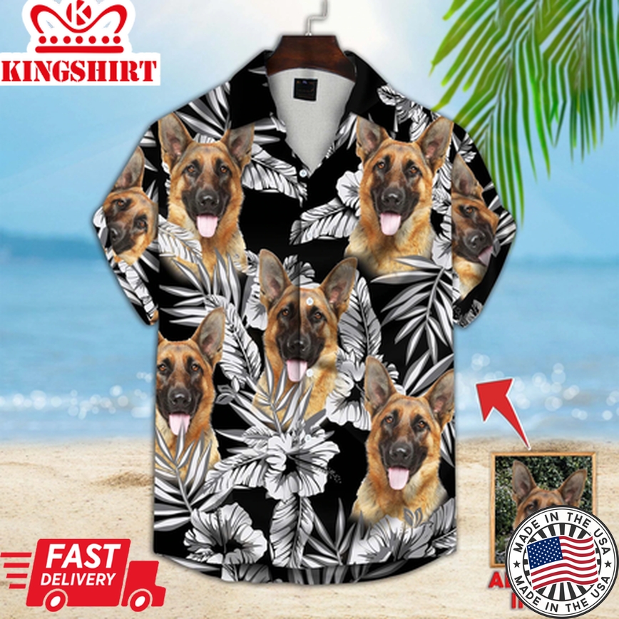 Custom Photo German Shepherd Flower Hawaiian Shirt