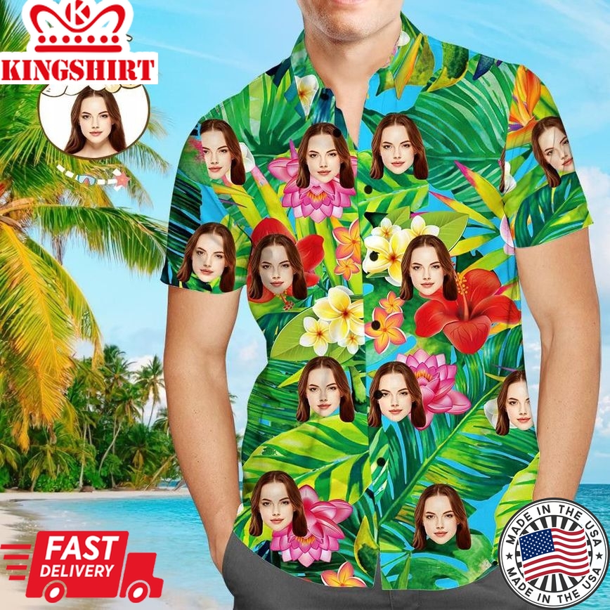 Custom Photo Haiwaiian Shirt, Tropical Floral Custom Photo Aloha Trendy Hawaiian Shirts For Men And Women