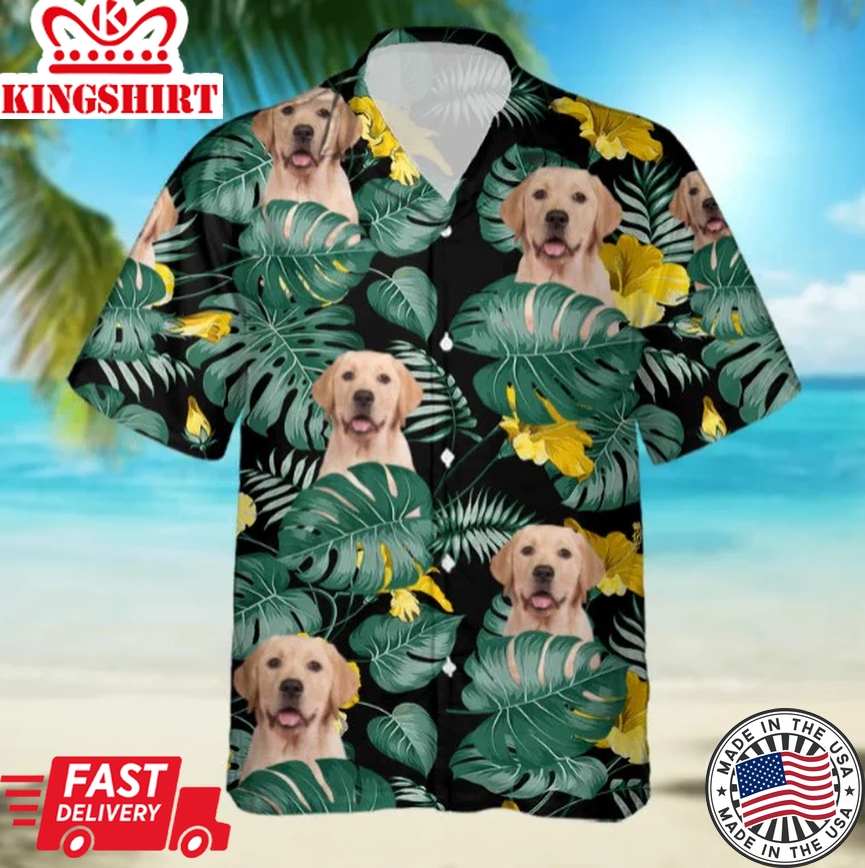 Custom Photo Labrador Retriever Trendy Hawaiian Shirt, Upload Photo Dog Men's Trendy Hawaiian Shirt