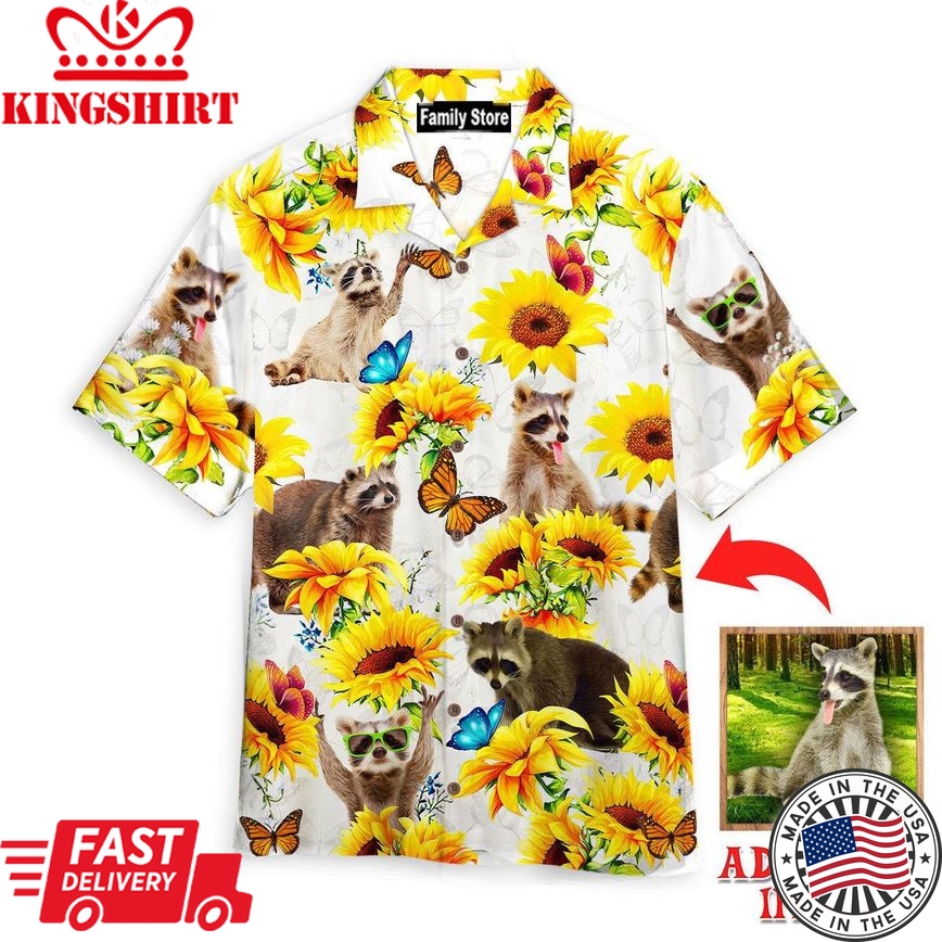 Custom Photo Raccoon Lovers Sunflower Custom Hawaiian Shirt