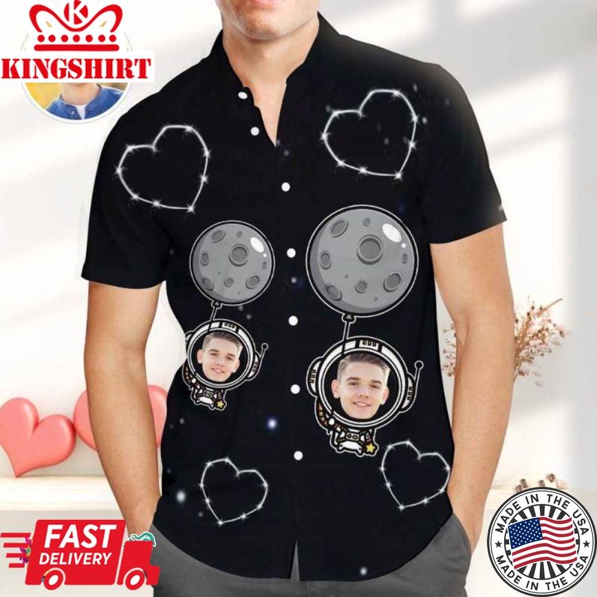 Custom Photo Trending Hawaiian Shirts Hawaiian Shirt For Men, Funky Astronaut Casual Button-Down Shirt With Ballon