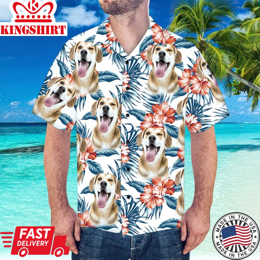 Custom Photo Trendy Hawaiian Shirt With Dog Face, Personalized Beach Trendy Hawaiian Shirt