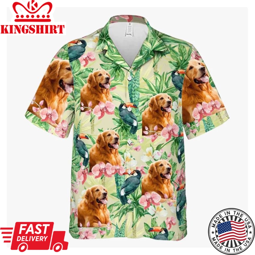 Custom Photo Tropical Bird Flower Pattern Hawaiian Shirt